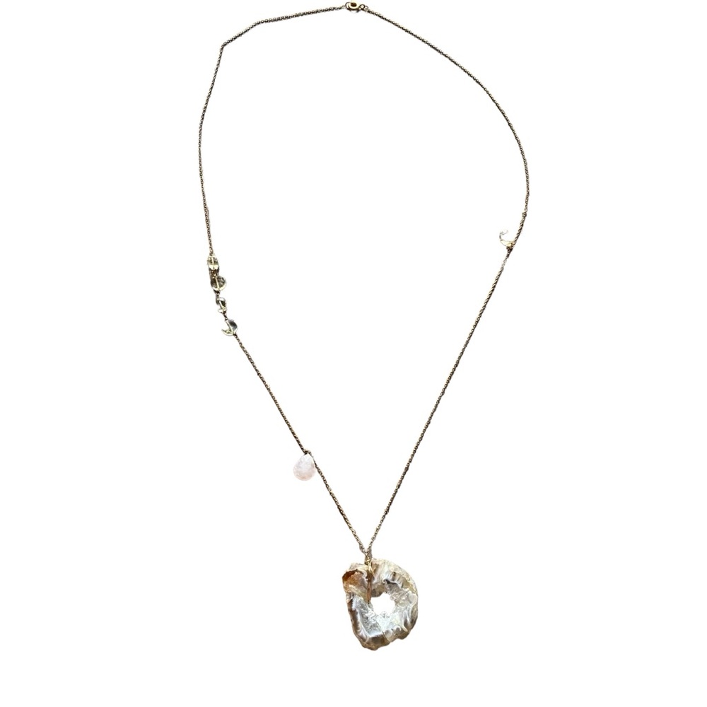 Geode Slice With Rose Quartz Charm Necklace - Picture 3 of 3